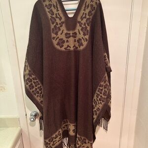 Leopard Print Brown Cape with Fringe